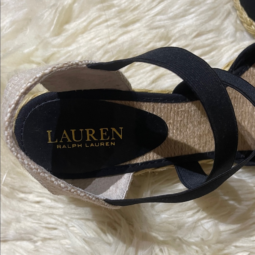 Ralph Lauren Black Espadrille Wedge Sandals 9 - Picture 4 of 7